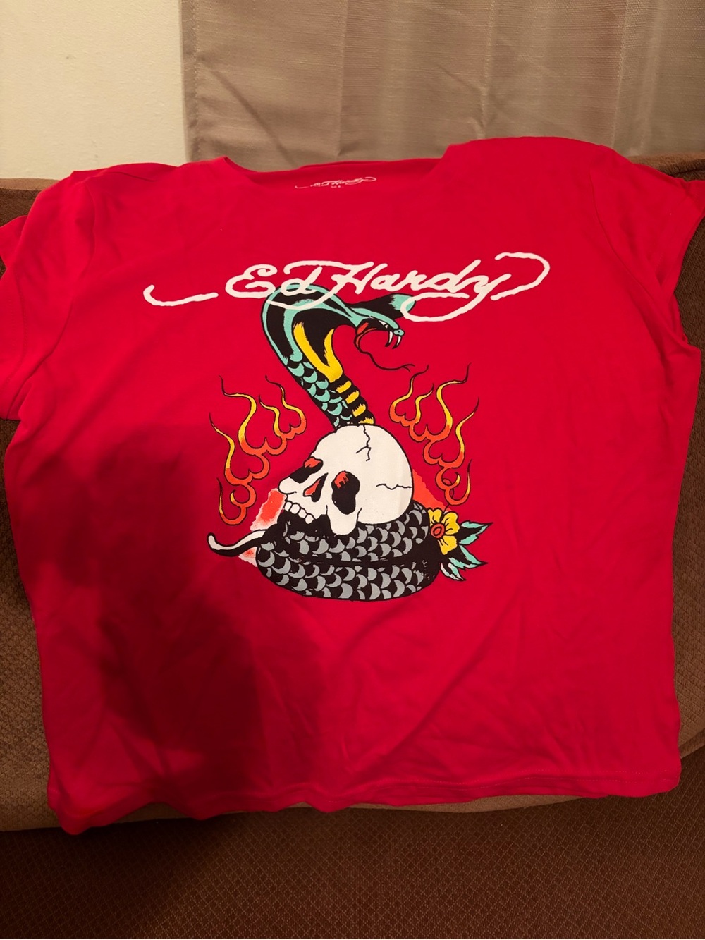 Ed Hardy Red Graphic Tee with Snake & Skull